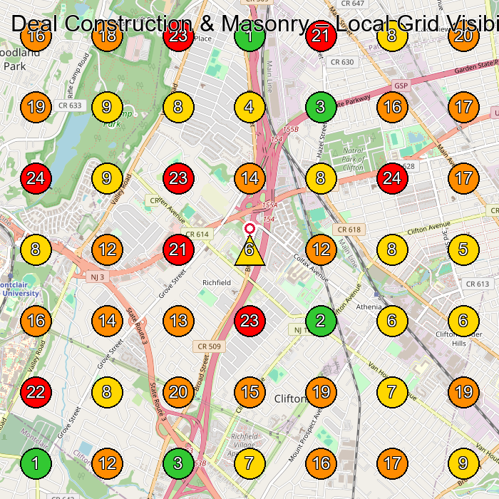 Deal Construction & Masonry Masonry Contractor GeoGrid ranking map for Clifton NJ